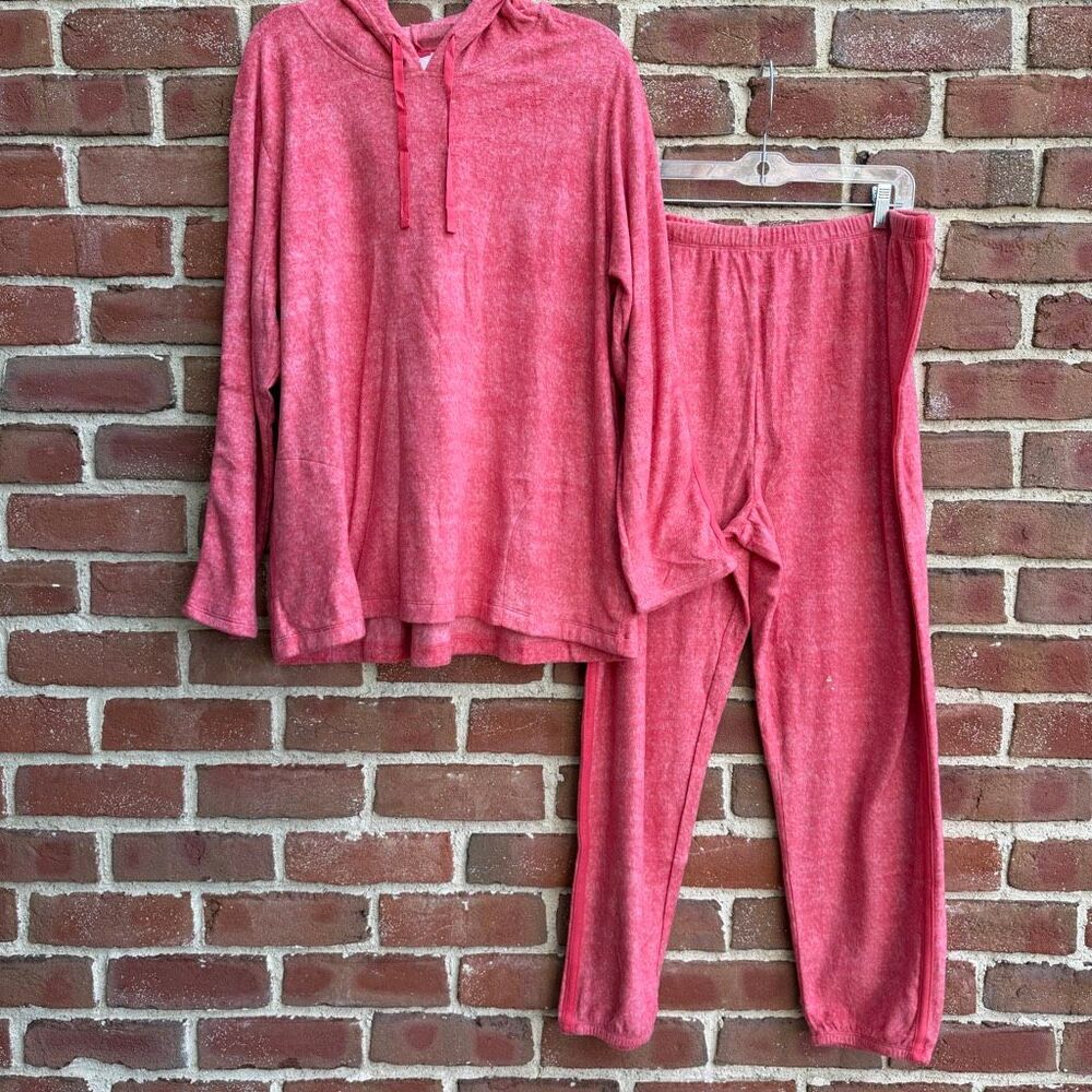 Stan Herman Coral Plush Hoodie Lounge Set Womens 1X Cozy Soft New